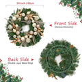 Garvee 24 Inch Christmas Wreath Artificial Xmas Garland with 20 LED Lights and Gold Leaves, Balls and Ornaments Door Wall Hanging Winter Holiday Party Decoration for Fireplace, Window Pet and Home Outlet