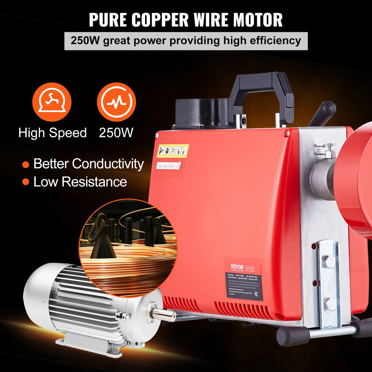 Vevor Manual Feed Drain Cleaner Machine With Dual Steel Cables