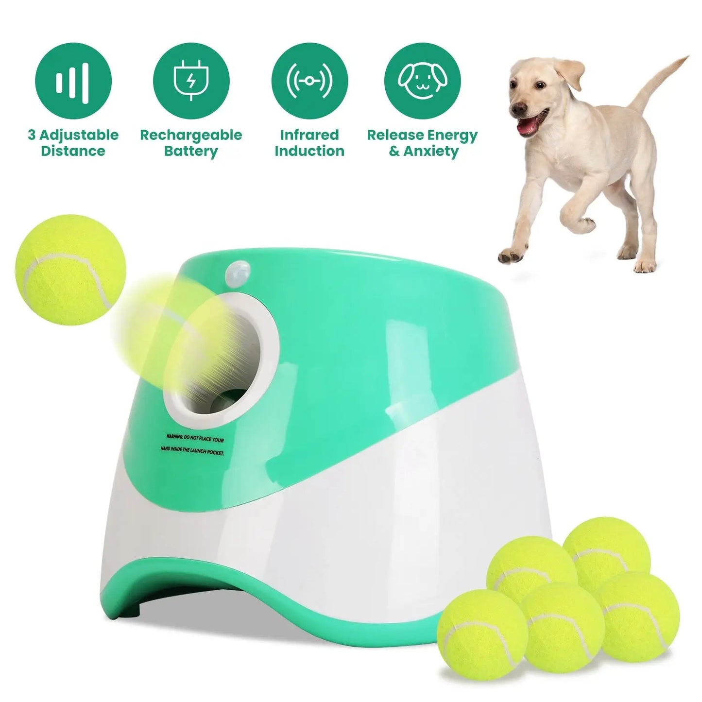 Automatic Rechargeable Dog Ball Launcher With Three Adjustable Distance Options