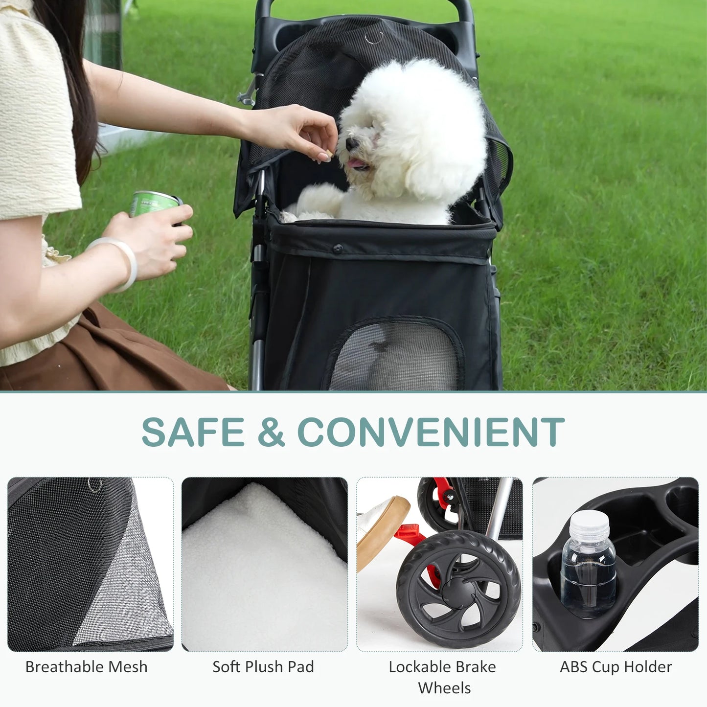 Jhk 3 Wheels Foldable Pet Stroller For Small Dogs And Cats With Mesh Windows