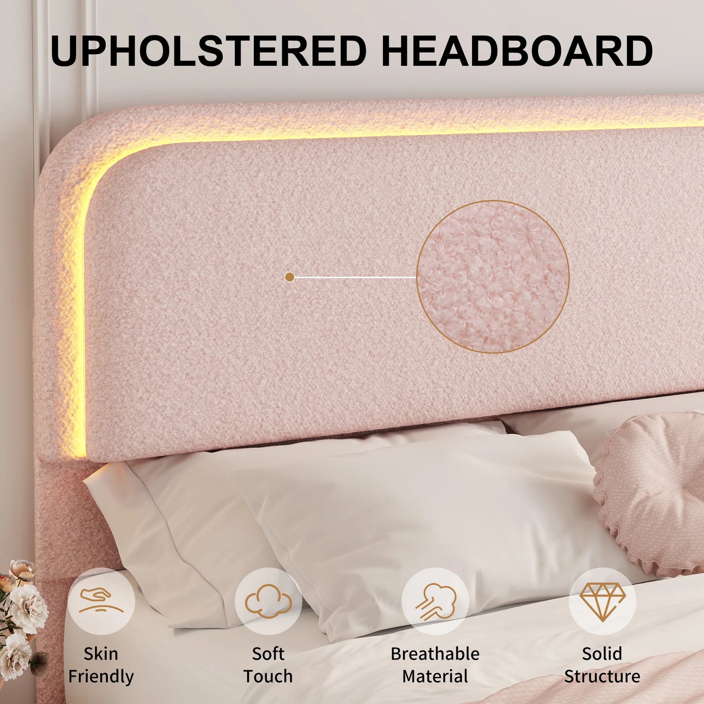 SIBEDS LED Bed Frame With Storage Drawers Upholstered Headboard
