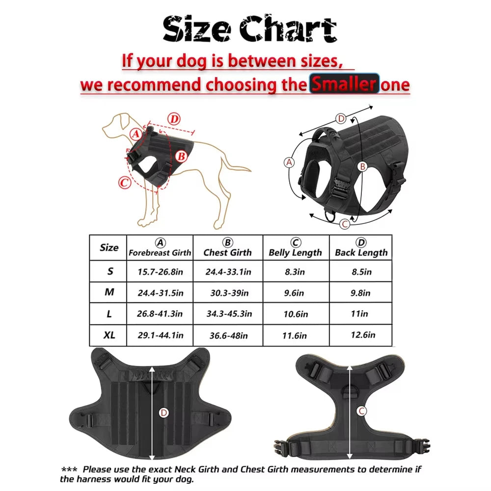 Military Tactical Nylon Dog Harness Vest Collar Leash Training Equipment