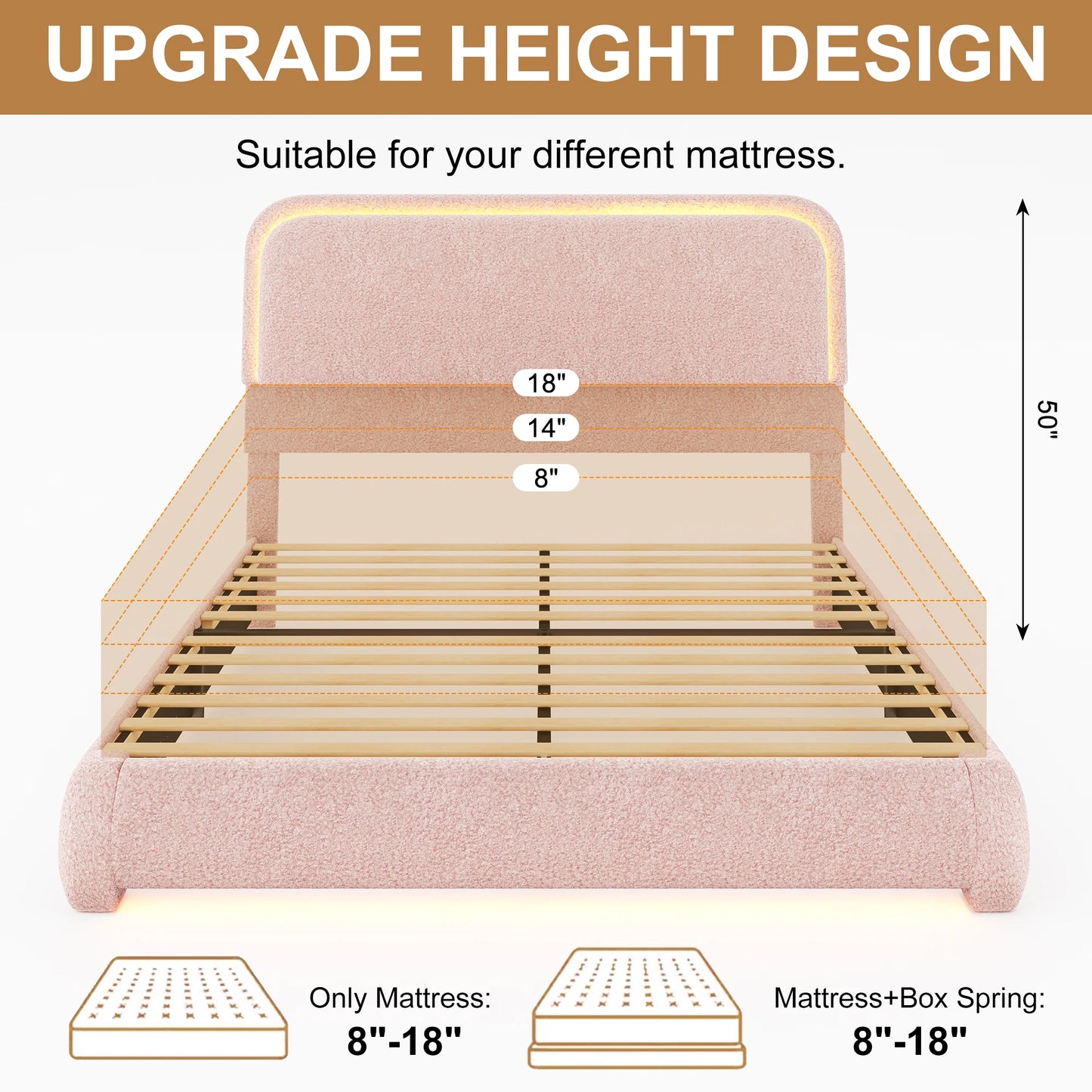 SIBEDS LED Bed Frame With Storage Drawers Upholstered Headboard