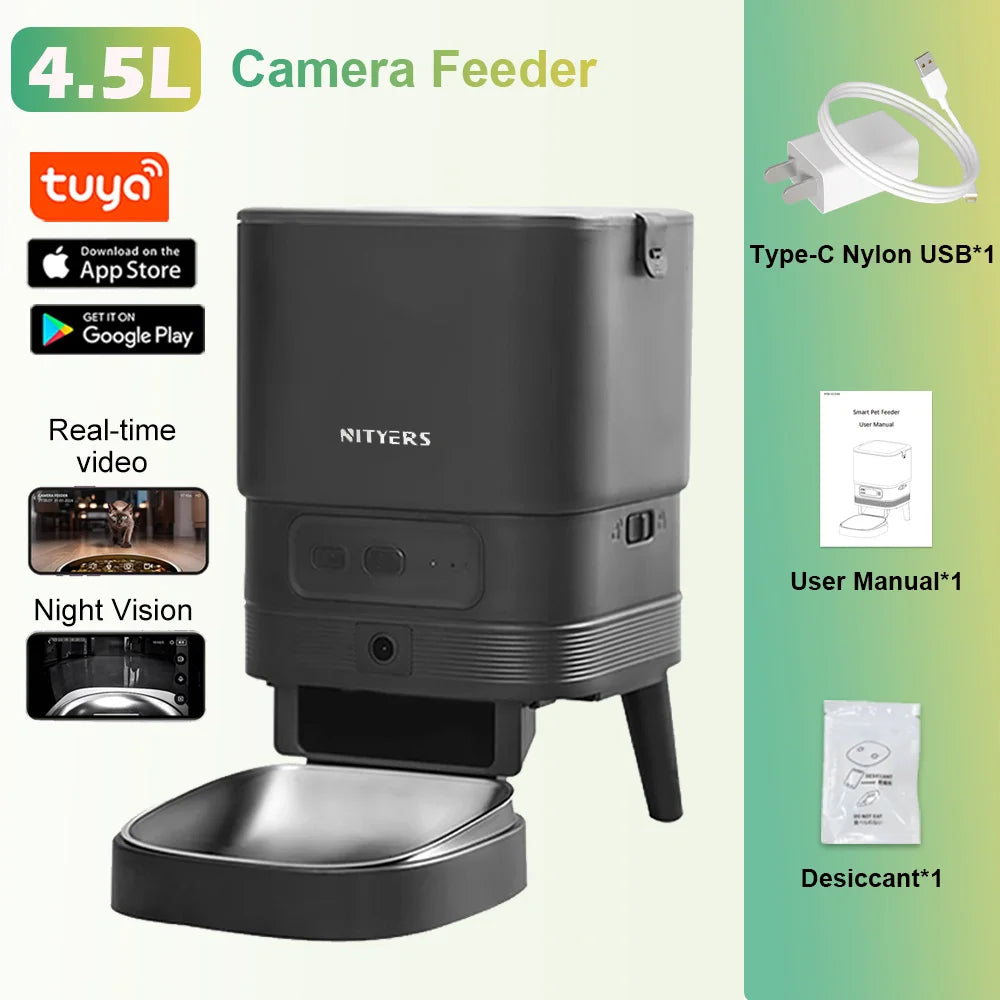 NITYERS 4.5L Automatic Cat Feeder, Timed Dog Food Dispenser with Stainless Steel Bowl, Smart Pet Feeder with Clog-Free Design, Voice Recorder, Dual Power Supply, Portion Control & Meal Planner for Cats and Small Dogs Pet and Home Outlet