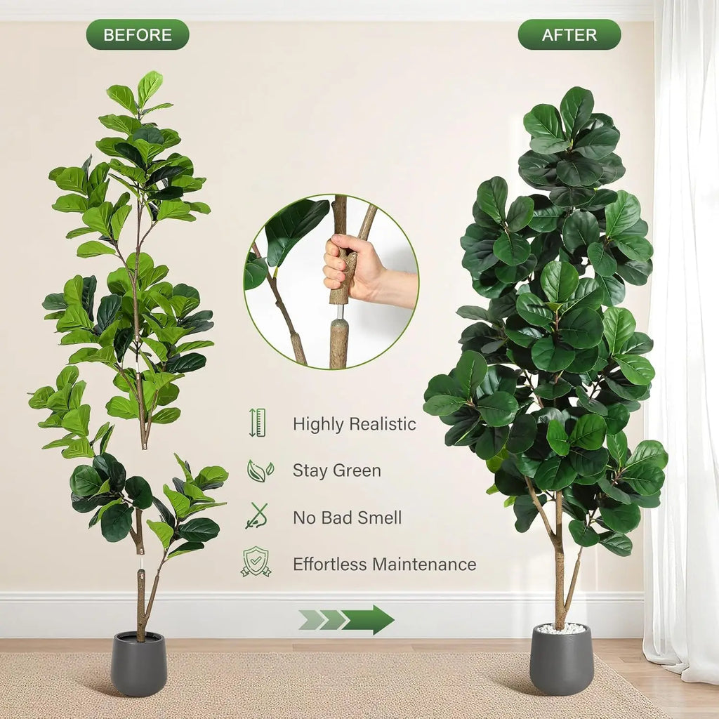 4FT/5FT/6FT/7FT Fiddle Leaf Fig Tree Artificial with Leaves, Realistic Faux Ficus Lyrata Trees in White Planter Pot, Home Decor Pet and Home Outlet