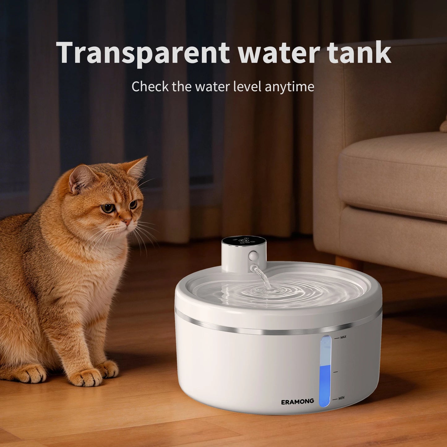 Eralong 2.7L Wireless Intelligent Cat Water Fountain With Auto Sensor