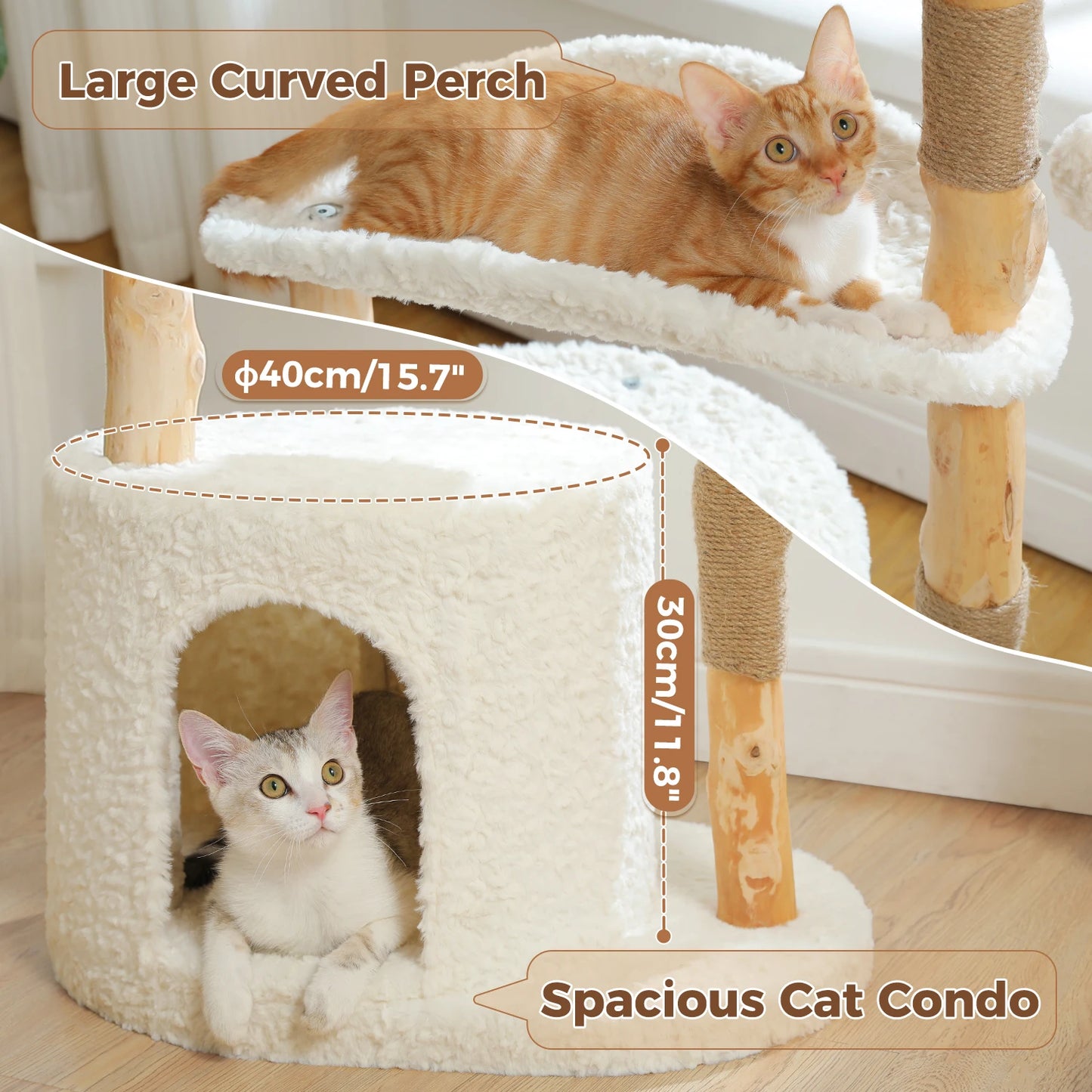 PAWZ Road Modern Cat Tree Tower With Natural Wood Scratching Posts