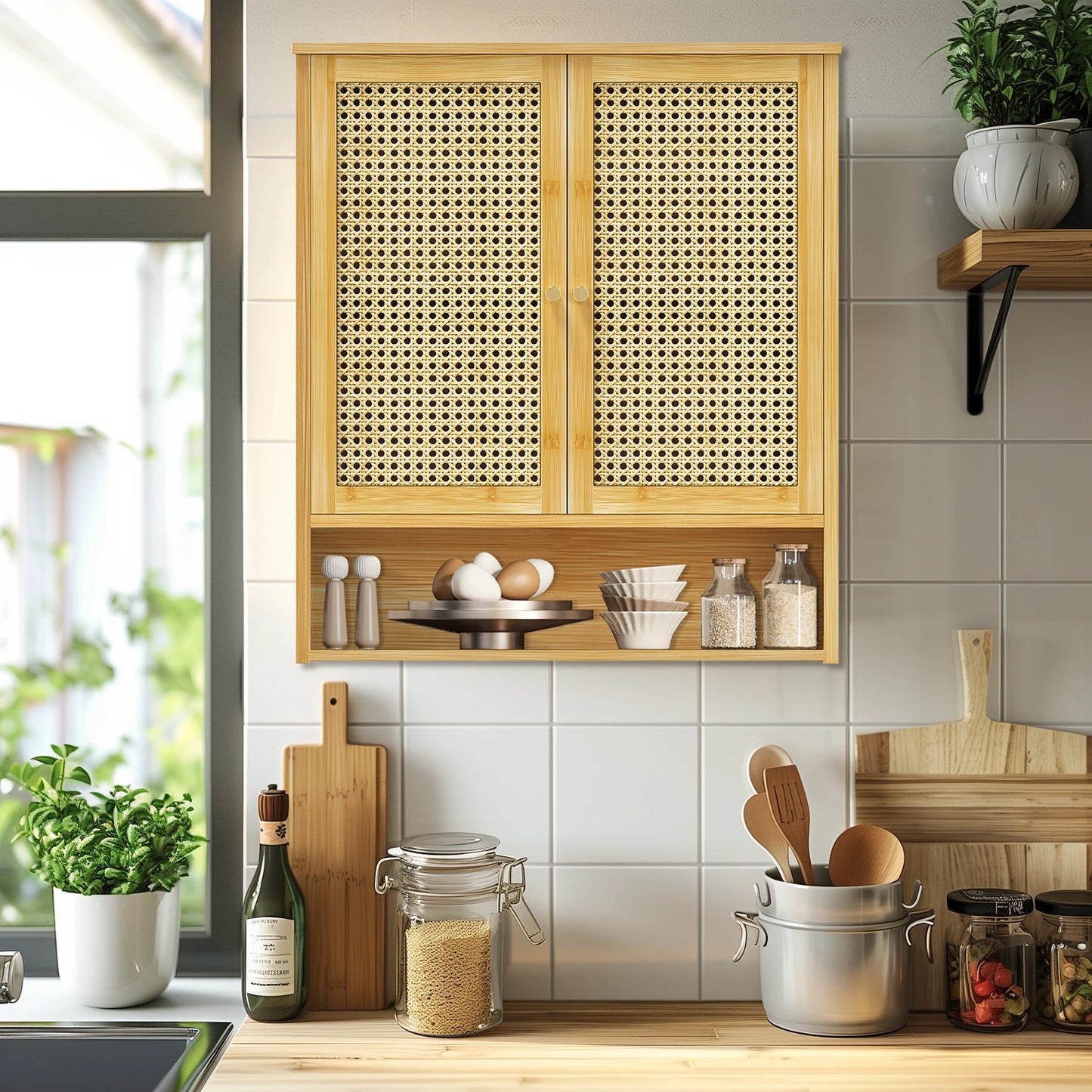 Bamboo Over Toilet Wall Cabinet Three Shelves Bathroom Storage