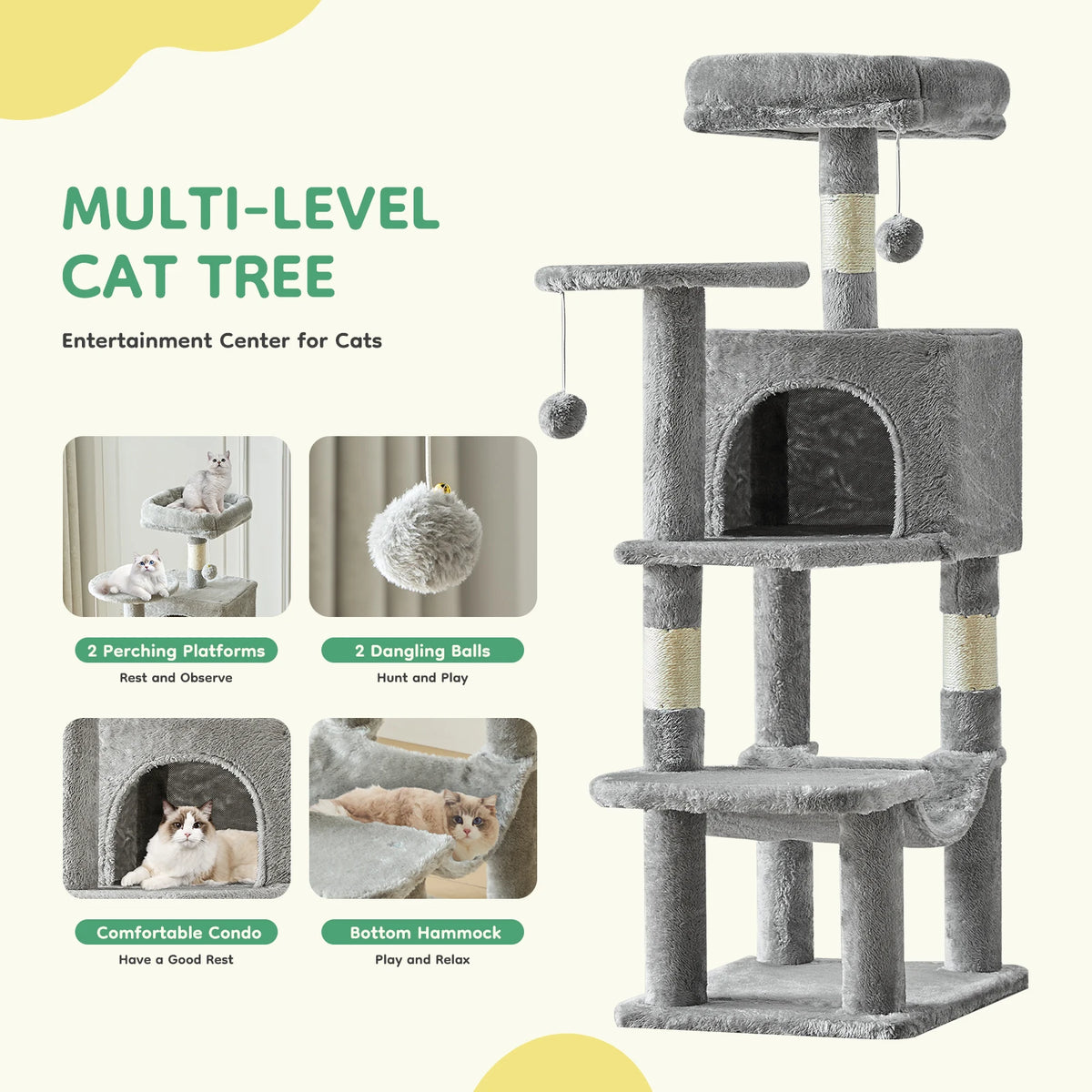 JHK Cat Tree Tall Multi Cat Climbing Tower Indoor Cat Pet and Home Outlet