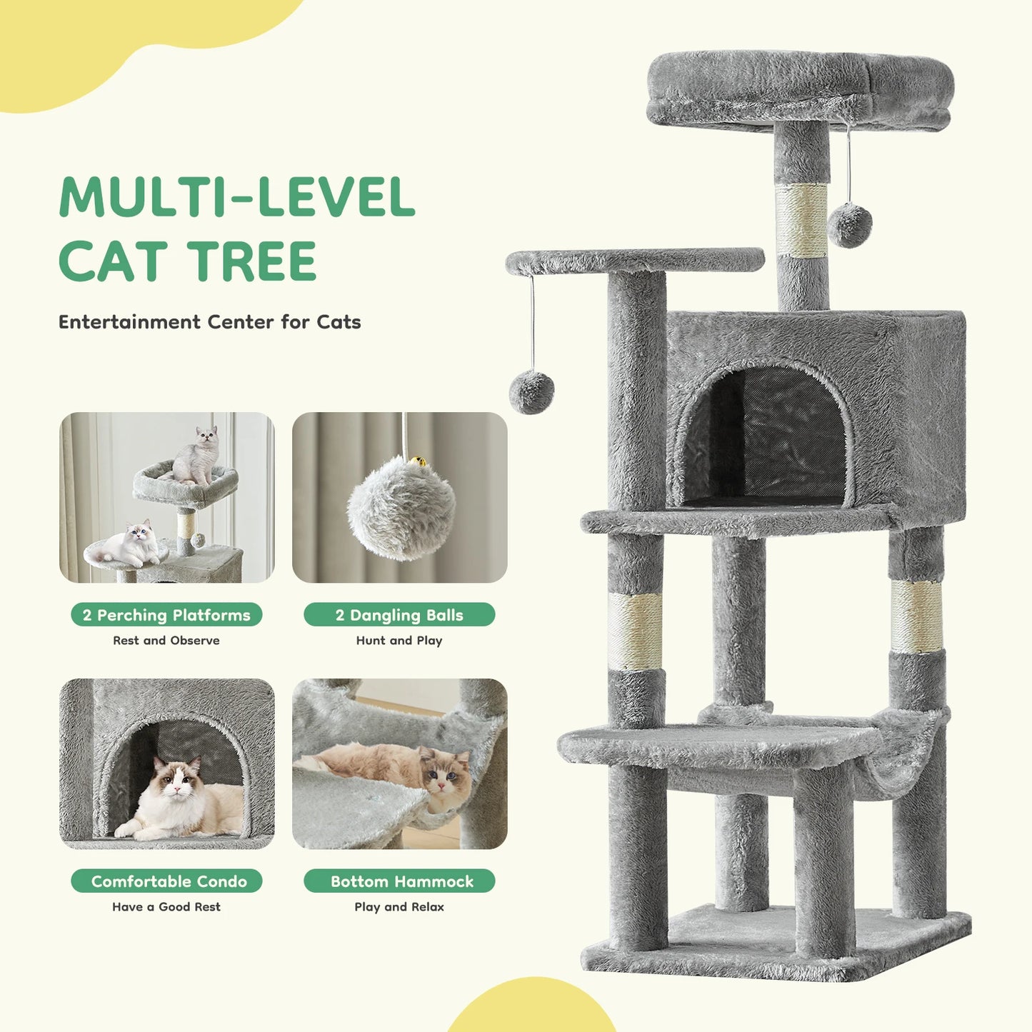 JHK 44In Cat Tree Tall Multi Cat Climbing Tower Indoor
