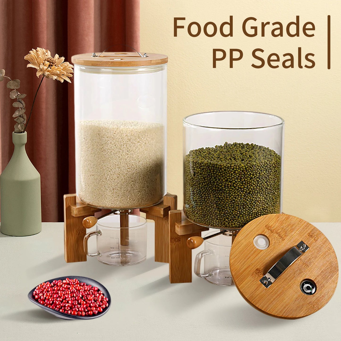 Flour And Cereal Glass Container With Bamboo Lid Airtight Storage