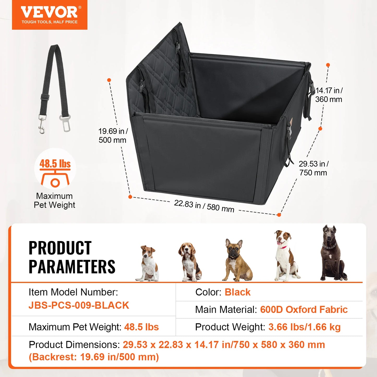 SucceBuy Waterproof Dog Car Booster Seat With Safety Leash For Medium Large Dogs