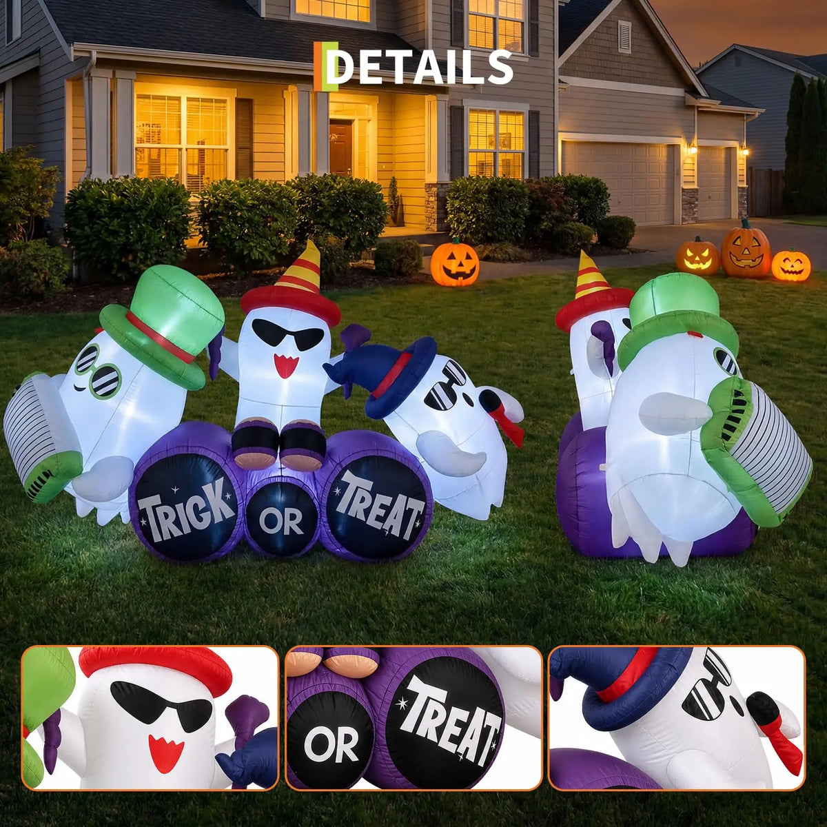 8ft Halloween Ghost Band Inflatable Outdoor Yard Decor With 6 Led Lights, Trick Or Treat Blow Up For Lawn Porch Garden Party Display Pet and Home Outlet