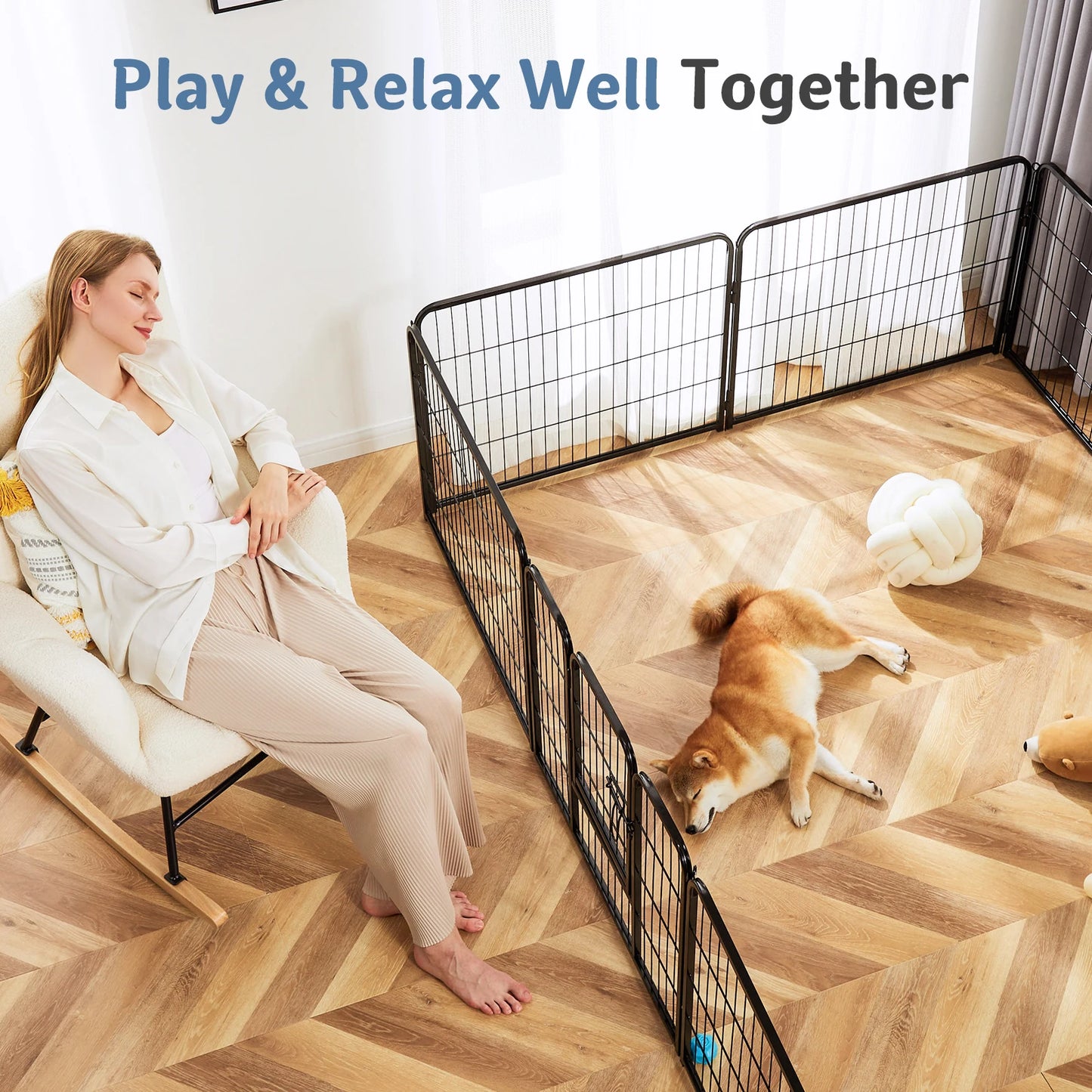 JHK Metal Dog Playpen Fence For Indoor Outdoor Use