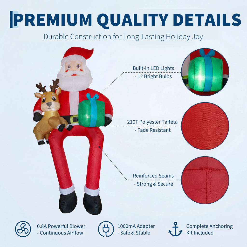 9.5ft Christmas Inflatable Sitting Santa with Reindeer Outdoor Blow Up Yard Decoration Built In LED Lights Lawn Garden Roof Display Holiday Party Winter Festival Home Decor Pet and Home Outlet