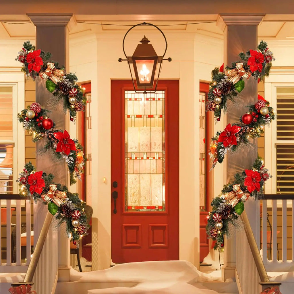 Garvee Christmas Garland With Poinsettias Pine Cones Berries And Lights Pet and Home Outlet