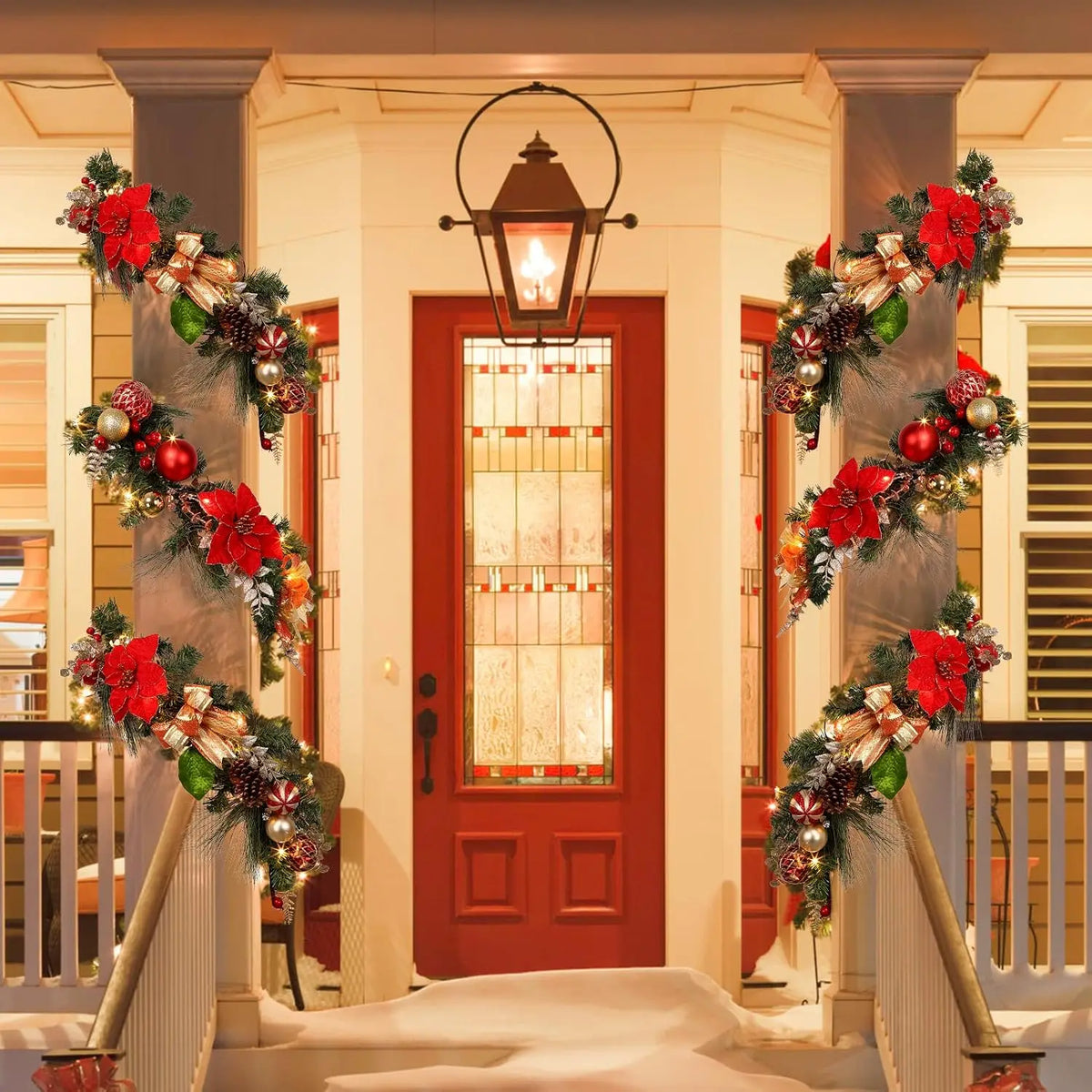 Garvee Christmas Garland With Poinsettias Pine Cones Berries And Lights Pet and Home Outlet