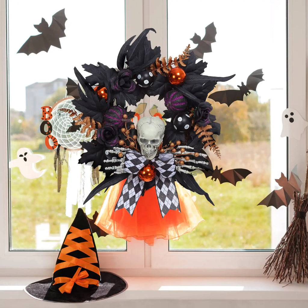 2026 Halloween Wreaths for Front Door, 20" Gothic Skeleton Wreath Pet and Home Outlet