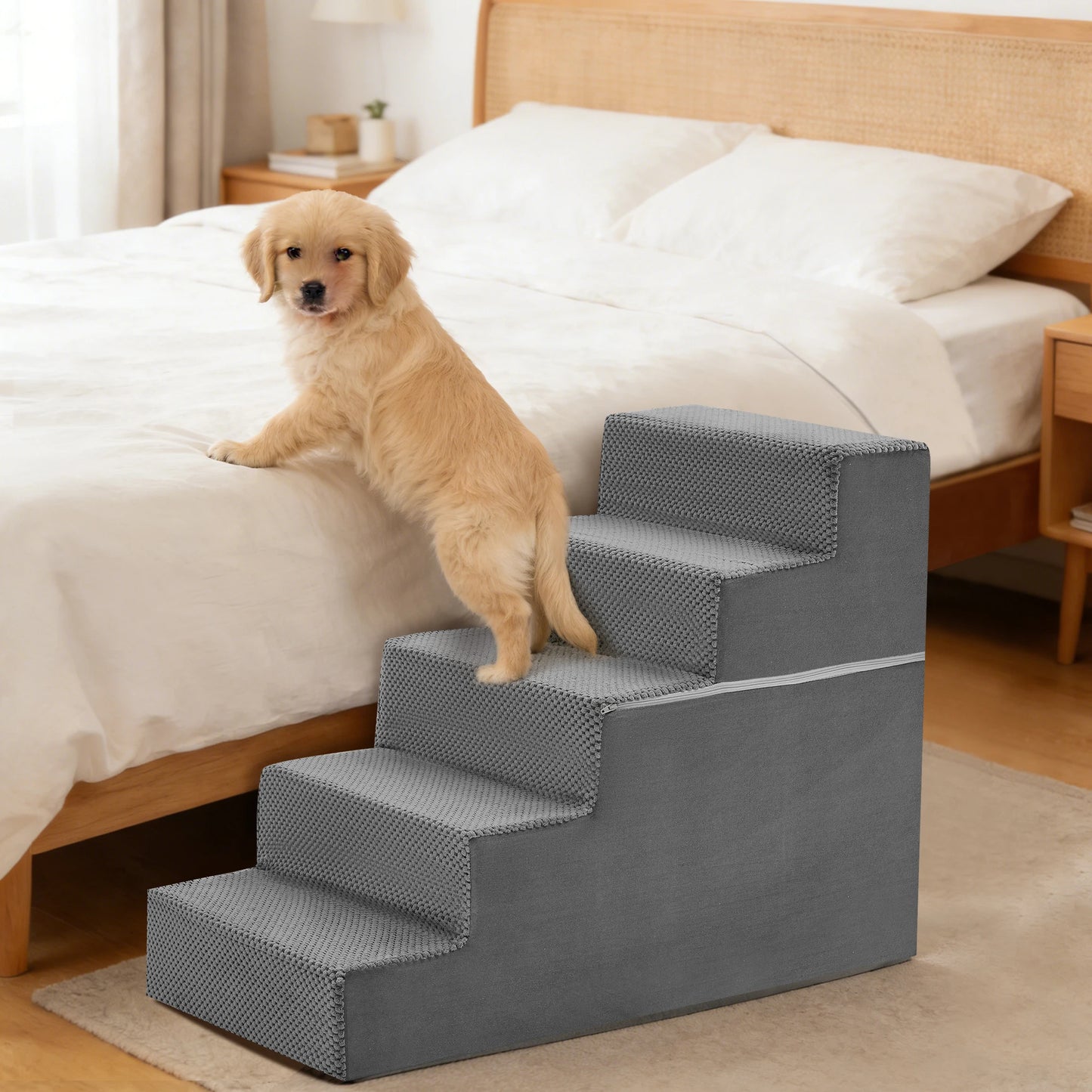 Foam Dog Stairs Ramp Non Slip 3 To 5 Step Right Angled For Small Dogs