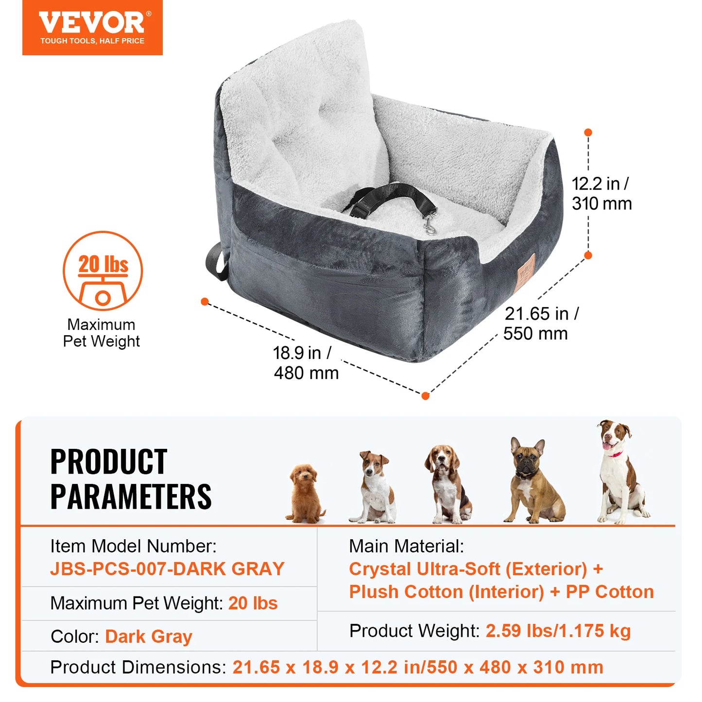 SucceBuy Waterproof Dog Car Booster Seat With Safety Leash For Medium Large Dogs
