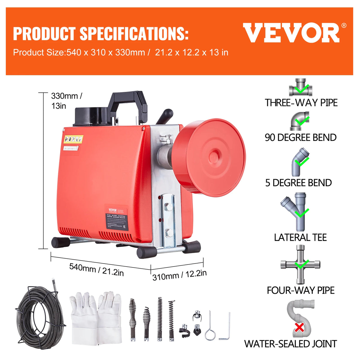Vevor Manual Feed Drain Cleaner Machine With Dual Steel Cables