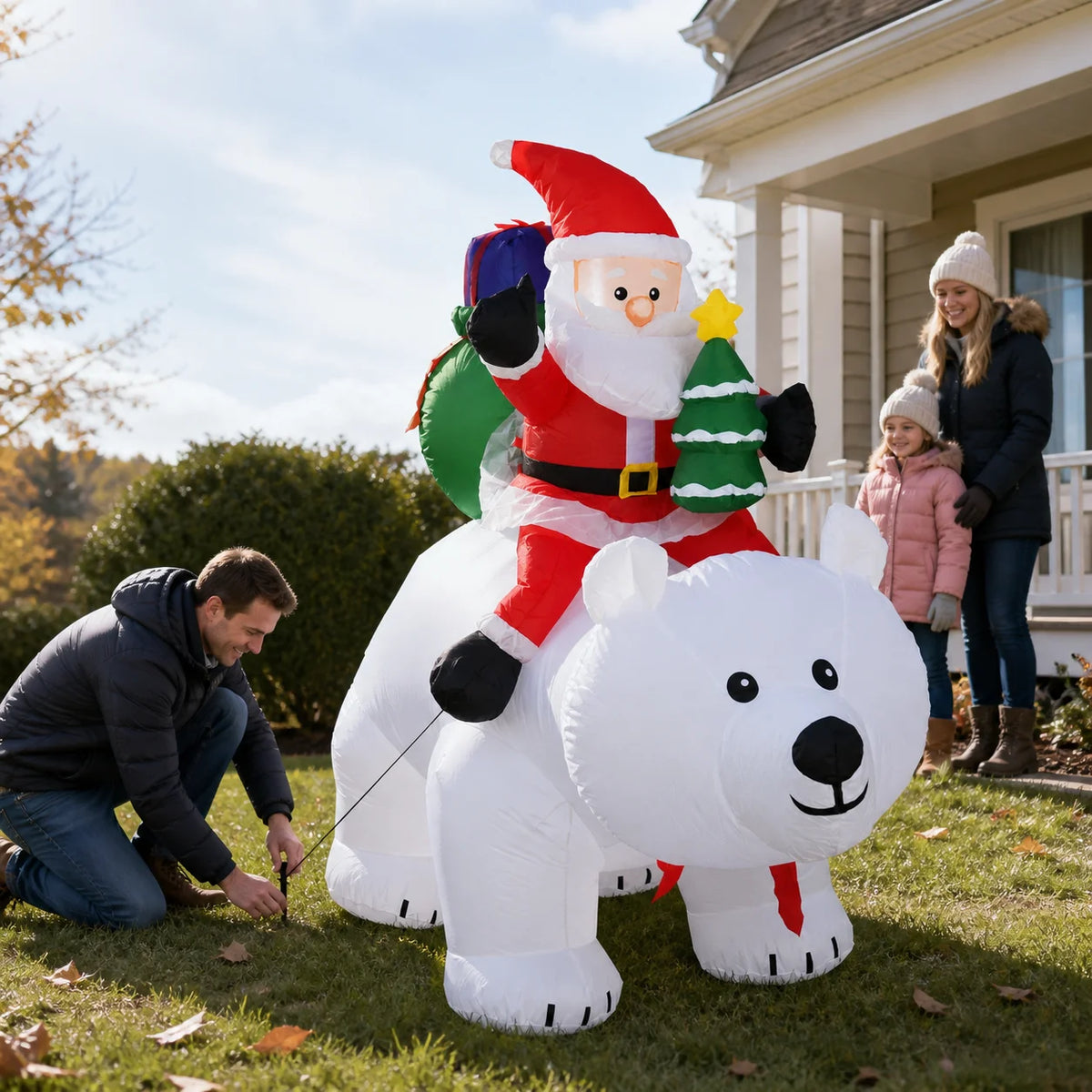 Christmas LED Inflatable Santa Riding Polar Bear With Shaking Head Pet and Home Outlet