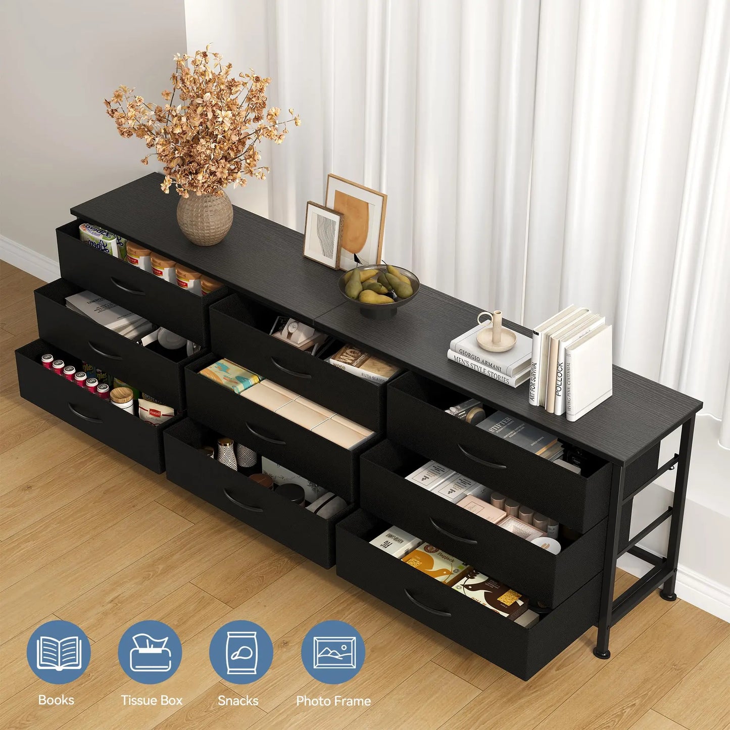 JHK Modern Living Room Media Cabinet With Storage Drawers