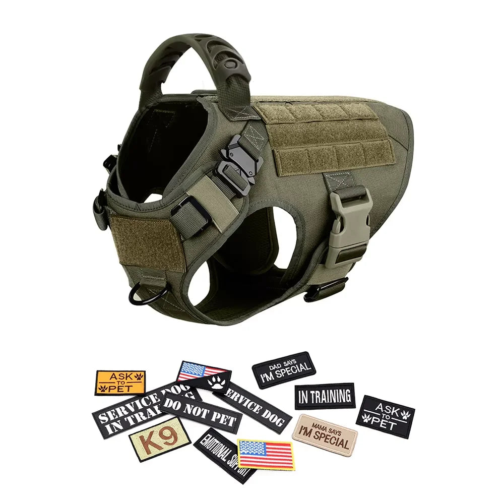 Military Tactical Nylon Dog Harness Vest Collar Leash Training Equipment