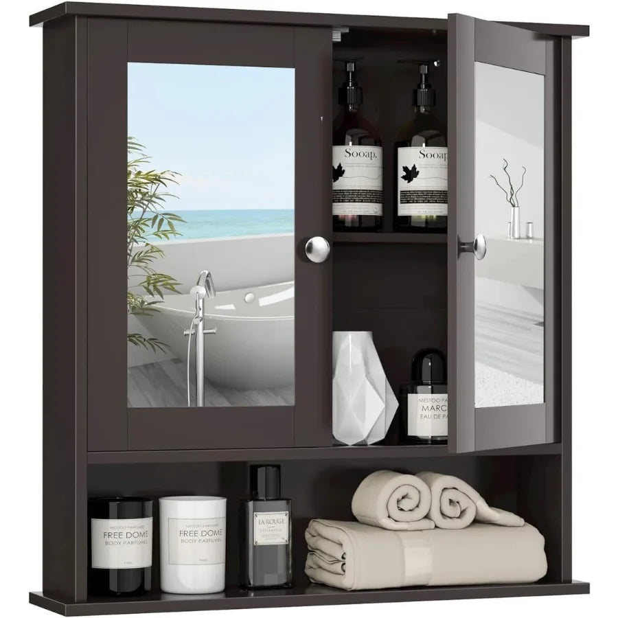 XIUWO Bathroom Medicine Cabinet With Mirror Doors And Adjustable Shelves