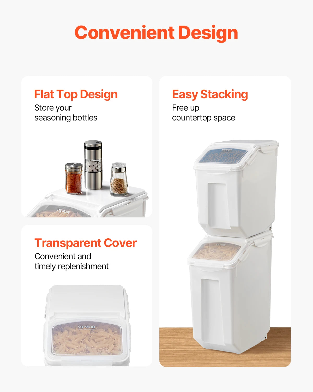 VEVOR 4pcs Rice Storage Container Large Dog Food Dispenser Bin, Kitchen Ingredient Grain Cereal Bin Pet food Containers Pet and Home Outlet