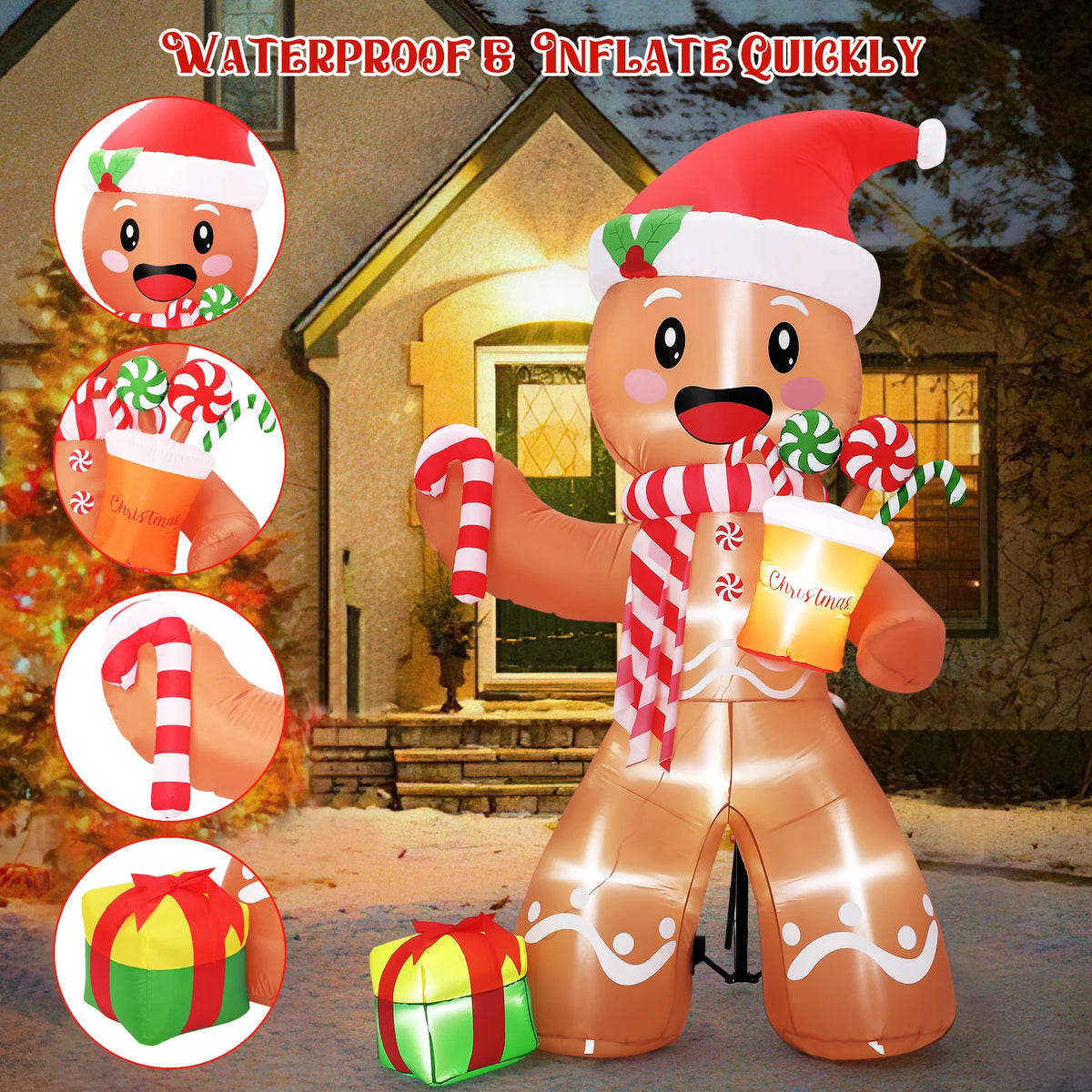 LED Lit Inflatable Gingerbread Man