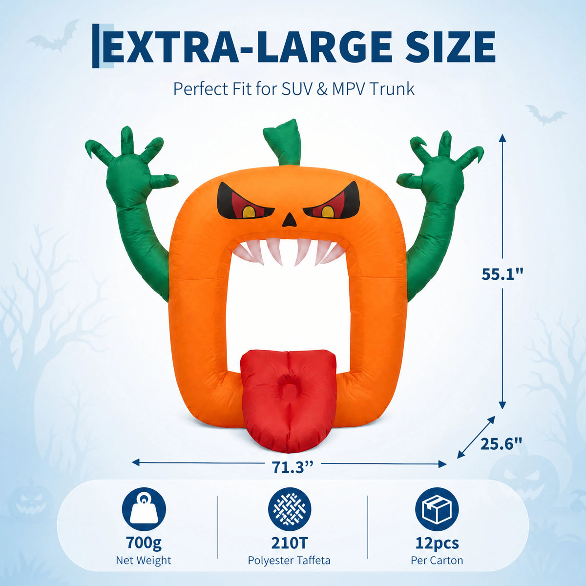 6 FT Inflatable Halloween Pumpkin Arch with LED Lights Self Inflating Outdoor Yard and Trunk or Treat Decoration 210T Polyester 12V Plug Spooky Holiday Party Lawn Garden Night Display Props Pet and Home Outlet