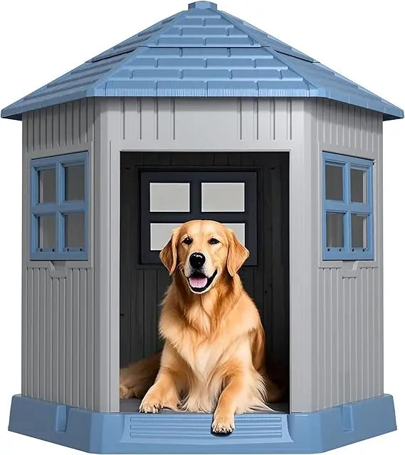 Durable Indoor Outdoor Dog House With Window and Elevated Floor