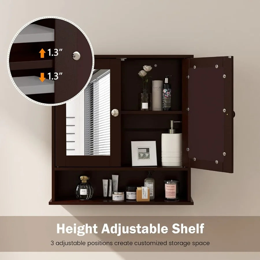 XIUWO Bathroom Medicine Cabinet With Mirror Doors And Adjustable Shelves