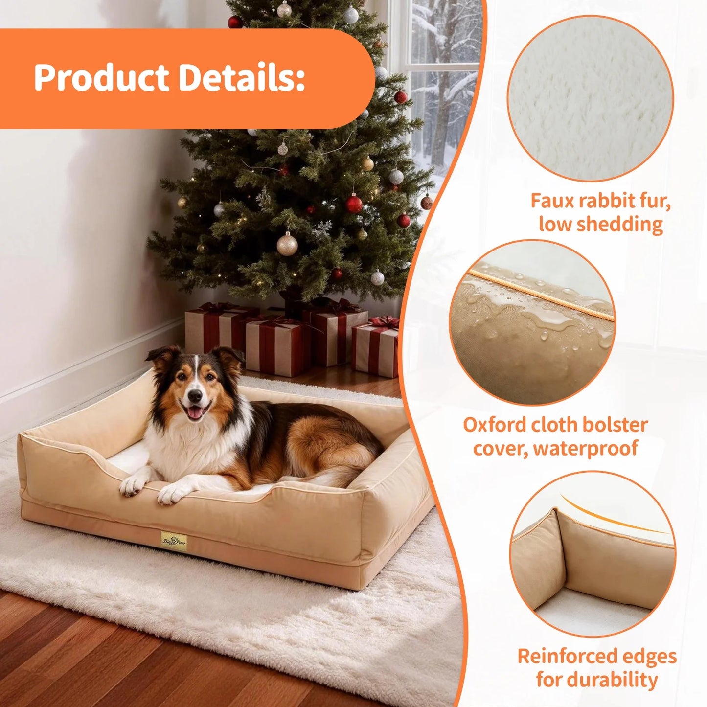 BINGOPAW Orthopedic Oxford Dog Bed With Waterproof Lining And Removable Cover