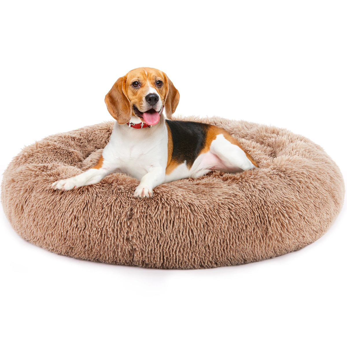JHK Calming Dog Bed for Medium to Large Dogs Washable Large Pet Bed Anti-Slip Round Fluffy Plush Faux Fur Dog Bed Pet and Home Outlet
