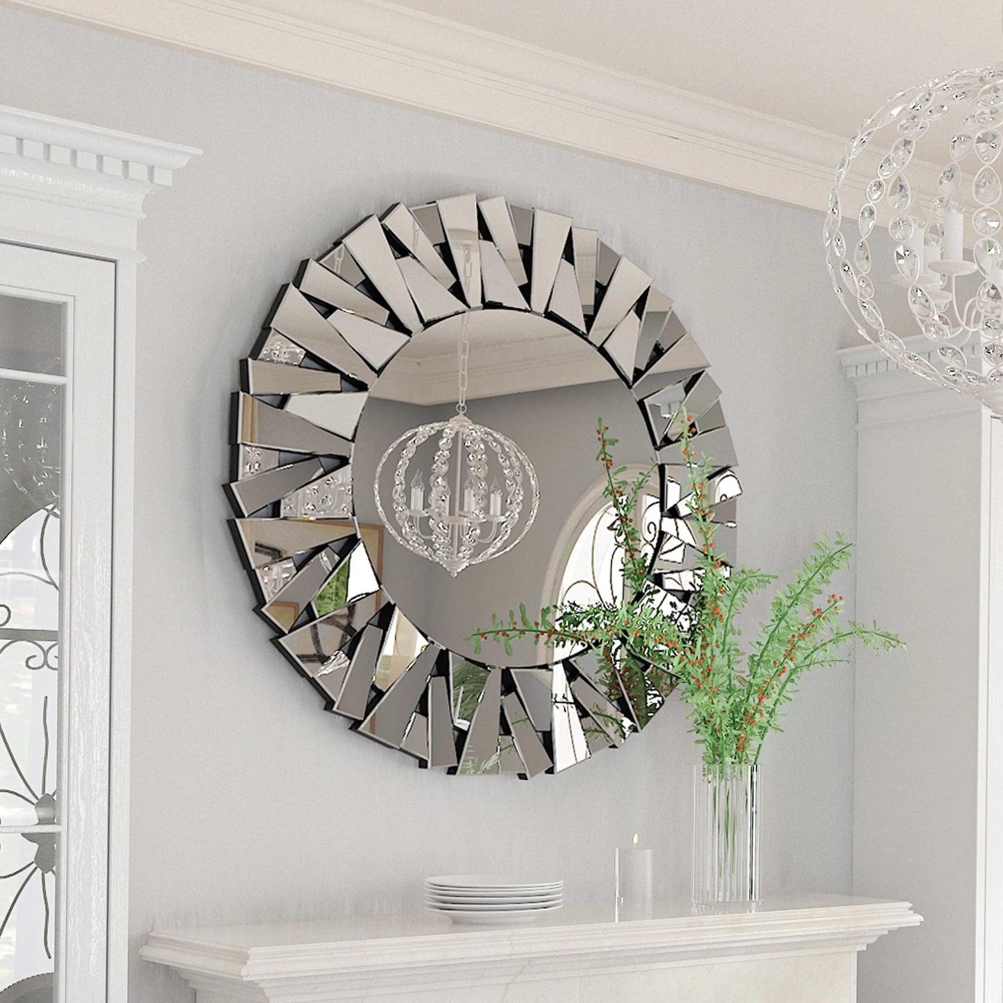 Sunburst Wall Mounted Mirror With Beveled Glass For Modern Home Decor