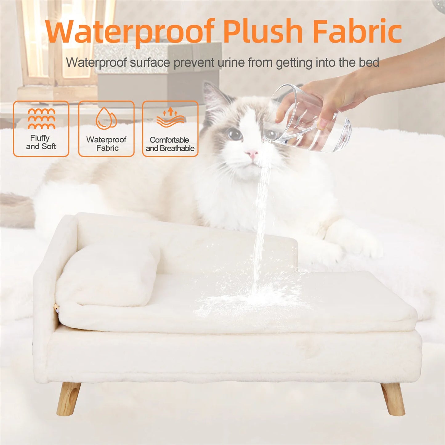 BINGOPAW Waterproof Pet Sofa Bed Couch Raised Lounger Plush Cushion