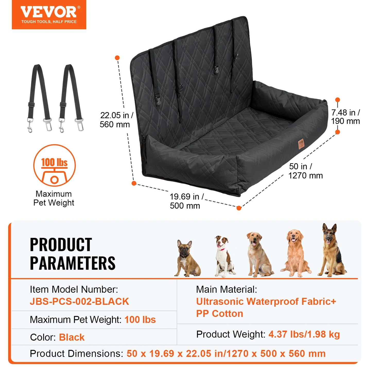 SucceBuy Waterproof Dog Car Booster Seat With Safety Leash For Medium Large Dogs