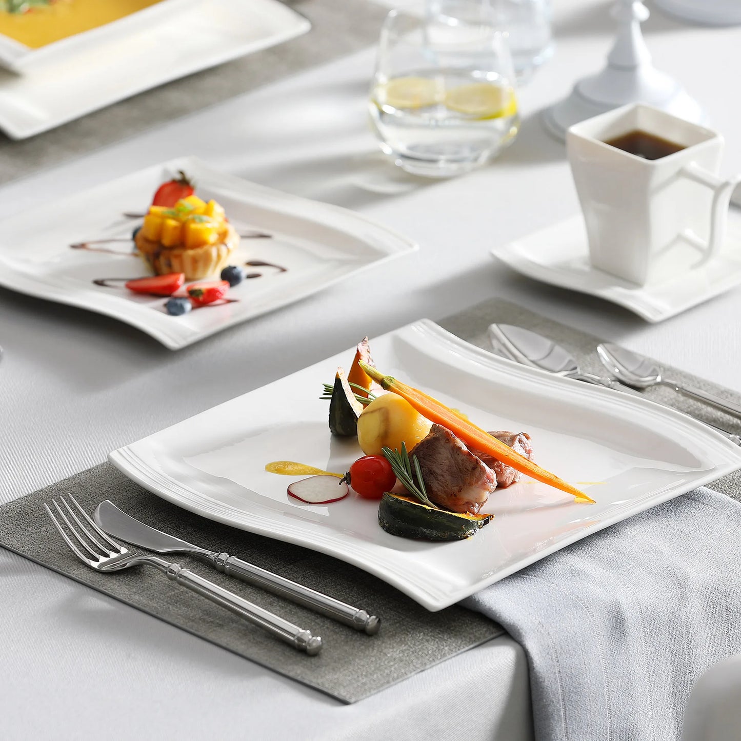 MALACASA Flora White Porcelain Dinnerware Set For 12 People