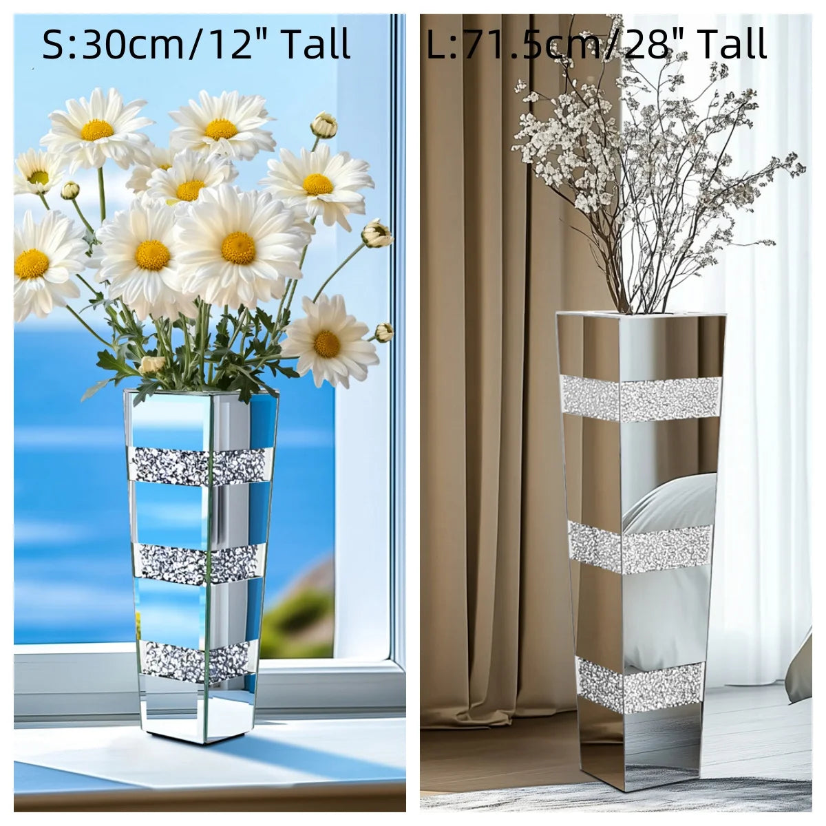 Modern Floor Vase Crystal Mirror Glass Standing Flower Vase