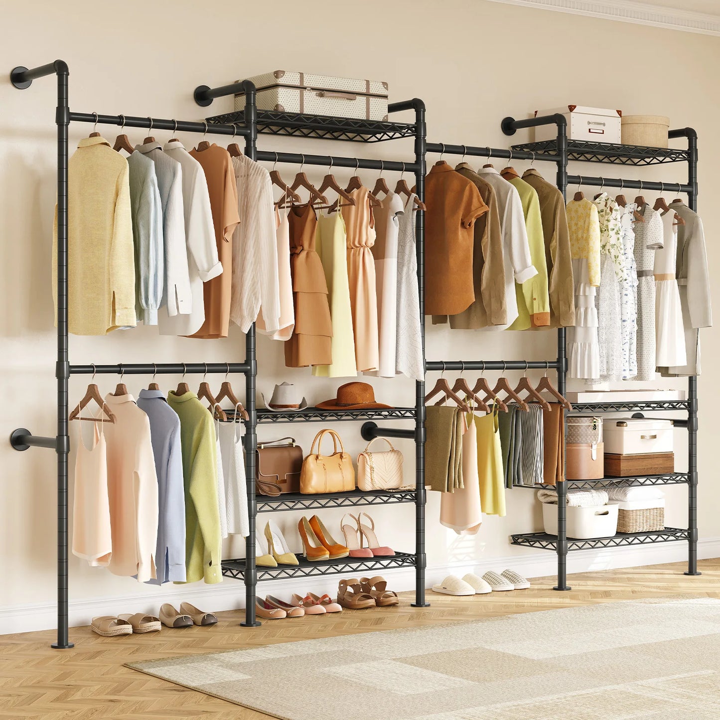 L4 Wall Mounted Industrial Pipe Clothes Rack And Closet Organizer