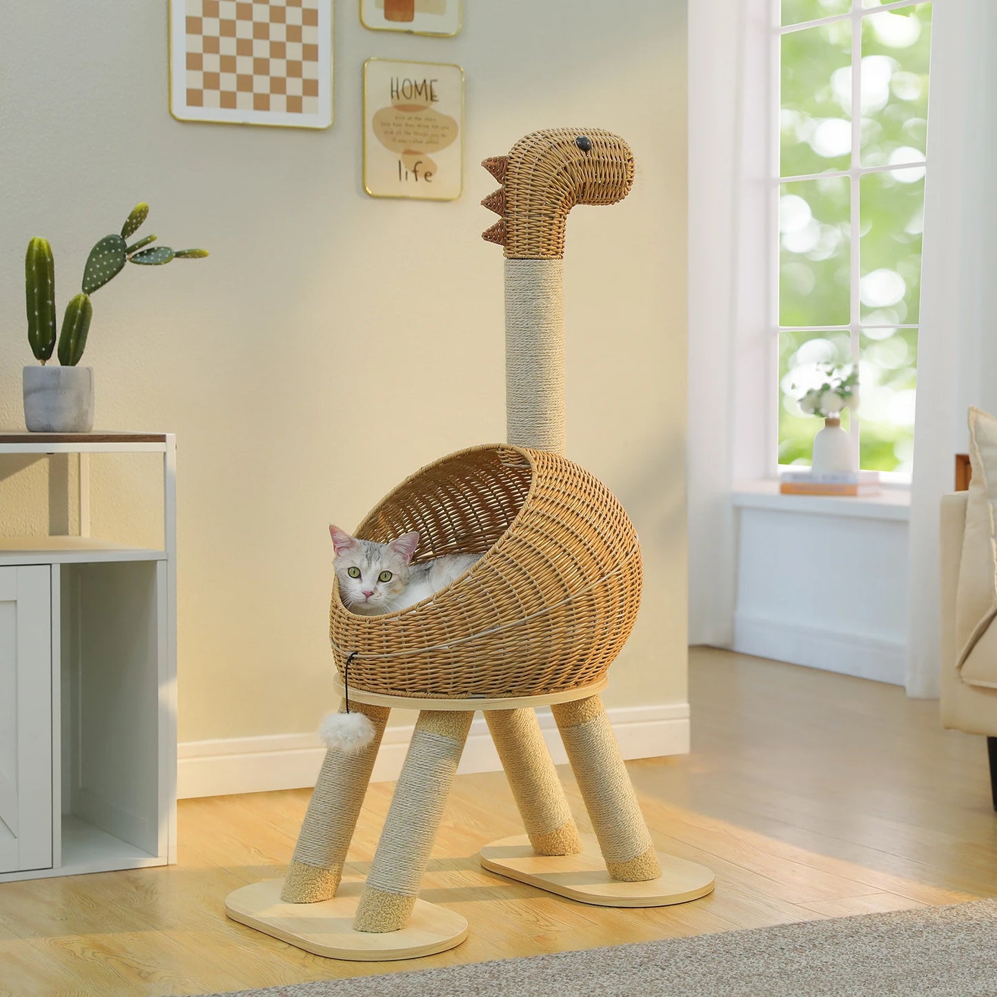 PAWZ Road Dinosaur Cat Tree Tower With Sisal Scratching Post And Rattan Condo