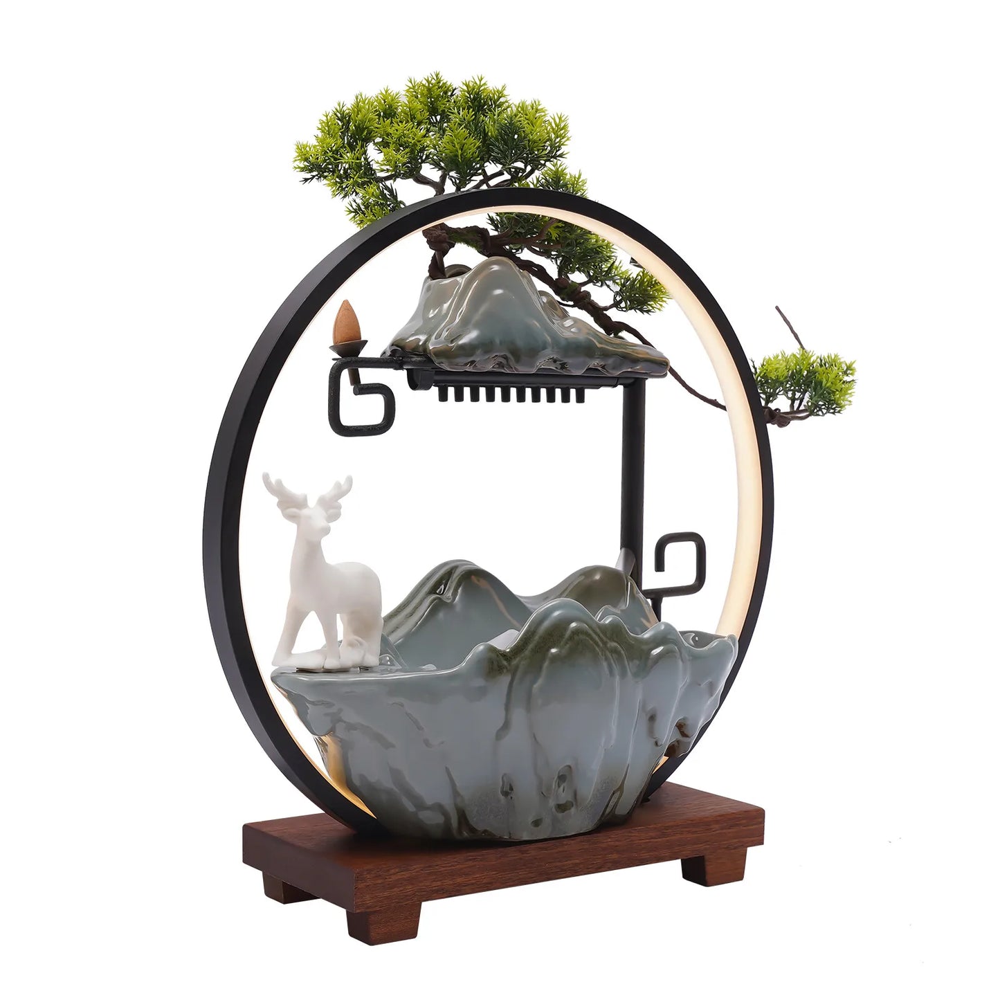 Bymaocar Ceramic Tabletop Water Fountain With LED Light Zen Decor