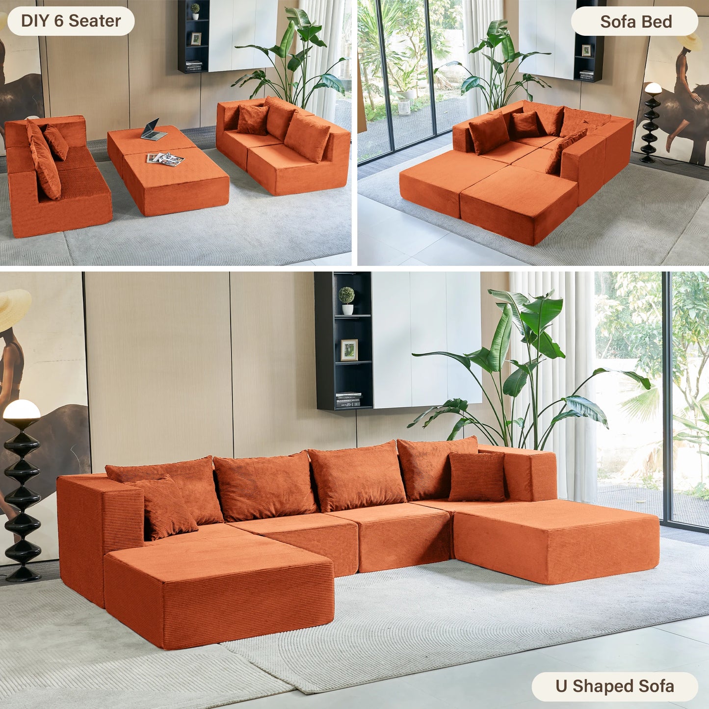 Modern Modular Sectional Sofa With Deep Seat And Convertible Bed