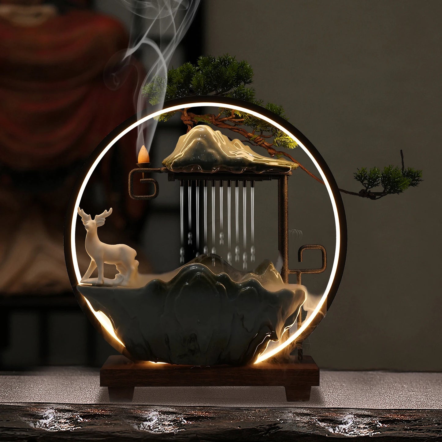 Bymaocar Ceramic Tabletop Water Fountain With LED Light Zen Decor
