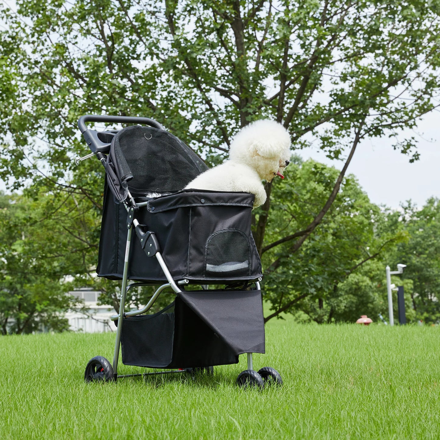 Jhk 3 Wheels Foldable Pet Stroller For Small Dogs And Cats With Mesh Windows