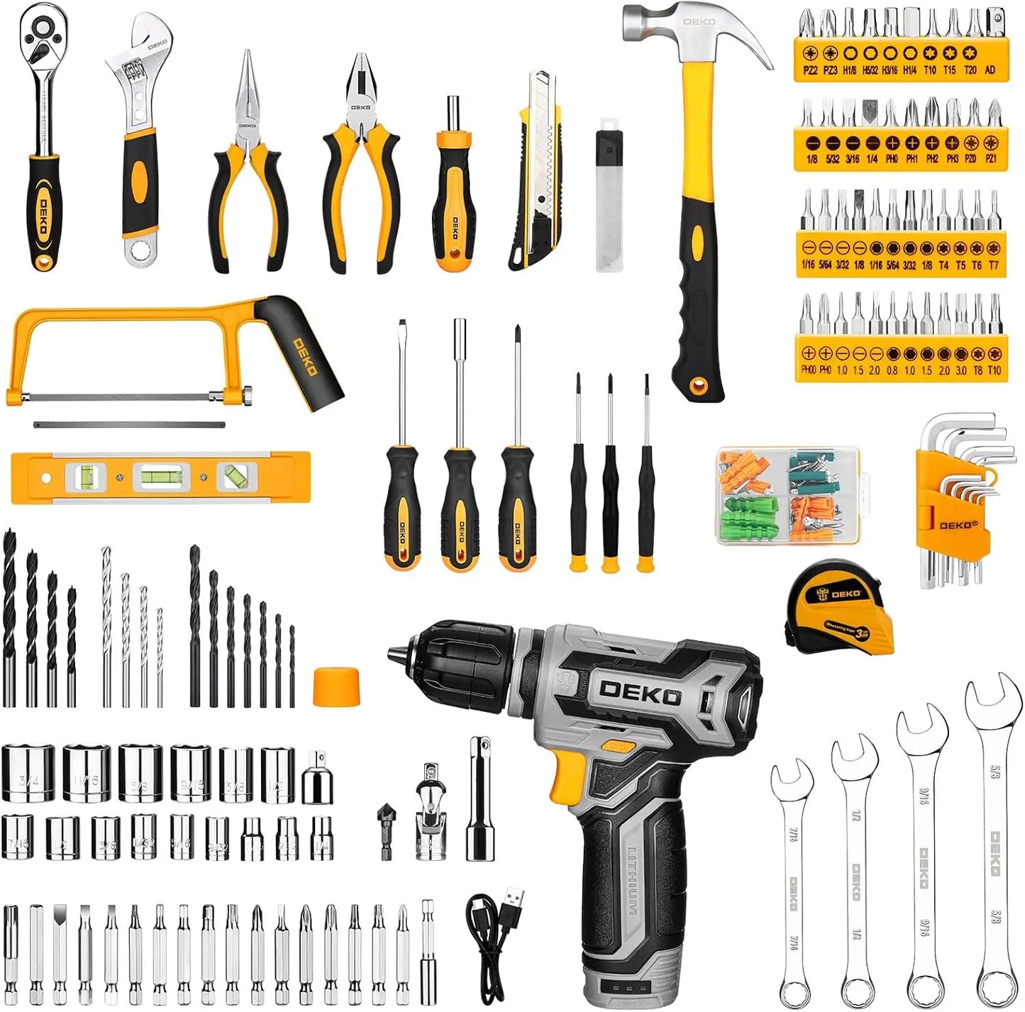 DEKO Home Mechanic Toolbox With 12V Cordless Drill Tool Set