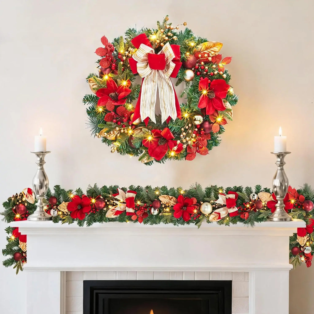 Garvee 24 Inch Christmas Red Fruit Wreath Suitable for Door Hanging Decoration Pre-Lit Christmas Wreaths Accent Decor for Wall, Window, Home, Office, Winter Holiday Pet and Home Outlet