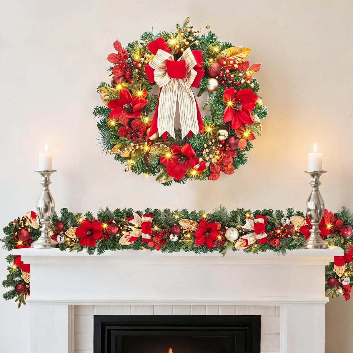 Garvee 24 Inch Christmas Red Fruit Wreath Suitable for Door Hanging Decoration Pre-Lit Christmas Wreaths Accent Decor for Wall, Window, Home, Office, Winter Holiday Pet and Home Outlet